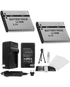UltraPro LI-50B Battery 2-Pack Bundle with Rapid Travel Charger Accessory Kit for Olympus Stylus, MJU, S, Tough, and X Series Cameras