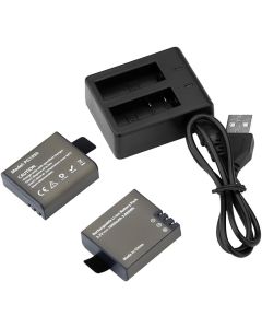 AKASO 2 x 1050mAh Rechargeable Action Camera Battery with USB Dual Charger EK7000/EK7000 Plus/EK7000 Pro/Brave 4/ Brave 6/ Vision 3/Vision 4 Action Camera