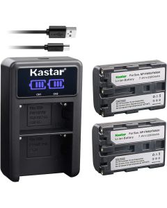 Kastar Battery (X2) & LCD Dual Slim Charger for NP-FM50 NP-FM30 NP-FM51 NP-QM50 NP-QM51 NP-FM55H and Sony CCD-FRV DCR-PC DCR-TRV DCR-DVD DSR-PDX GV HVL Series Camera Camcorder