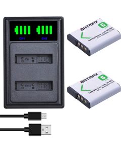 Batmax 2pcs NP-BG1 Battery + LED USB Dual Charger with Type C Port for Sony NP-BG1 Sony DSC-H3 DSC-H7 DSC-H9 DSC-H10 DSC-H20 DSC-H50 DSC-H55 DSC-H70 DSC-HX30V, DSC-W290, DSC-WX1, DSC-HX10V Cameras