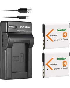 Kastar 2 Battery + Charger Replacement for Sony NP-BN1 DSC-QX10 QX30 QX100 DSC-TF1 DSC-TX10 TX20 DSC-TX30 DSC-W530 DSC-W570 DSC-W650 DSC-W800 DSC-W830