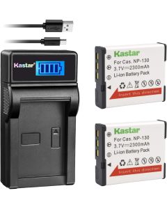 Kastar Battery (X2) & LCD USB Charger for Cas NP-130 NP-130A and Cas Exilim EX-ZR1700 EX-ZR1750 EX-ZR1800 EX-ZR2000 EX-ZR3000 EX-ZR3100 EX-ZR3200 EX-ZR3500 EX-ZR4000 EX-ZR5000 EX-ZR5100