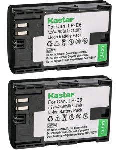 Kastar LPE6 Battery (2-Pack) for LP-E6, LP-E6N, LC-E6, LC-E6E and EOS 5DS R, EOS 5DS and EOS 5D Mark II, EOS 5D Mark III, EOS 6D, EOS 7D, EOS 60D, EOS 60Da, EOS 70D, EOS 80D