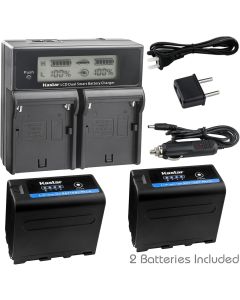 Kastar LCD Dual Fast Charger + 2x Battery Replacement for Sony NP-F970 Pro NP-F990 NP-F975NP-F960 NP-F950 NP-F930 NP-F770 NP-F750 NP-F730 NP-F570 NP-F550 NP-F530 NP-F330 Battery, Sony Camcorder, LED Video Light