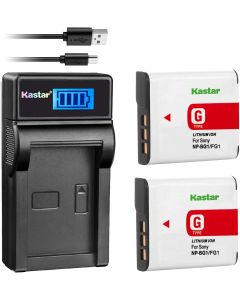 Kastar Battery (X2) & LCD Slim USB Charger for Sony NP-BG1 NPBG1 NP-FG1 NPFG1 and Cyber-Shot DSC-W120 W150 W220 DSC-H3 H7 H9 H10 H20 H50 H55 H70 DSC-HX5V DSC-HX7V DSC-HX9V DSC-HX10V DSC-HX30V