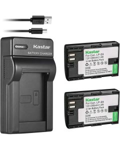 Kastar Battery (X2) Slim USB Charger for Canon LP-E6 LP-E6N, EOS 60D 60Da EOS 70D XC10 EOS 5D Mark II 5D Mark III 5D Mark IV, EOS 5DS 5DS R, EOS 6D 7D Mark II, BG-E14 BG-E13 BG-E11 BG-E9 BG-E7 BG-E6